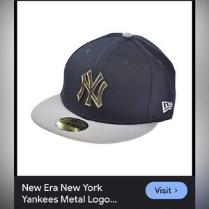 New Era New York Yankees,metal Logo Navy and Gray Hat Cap with Gold Logo Men’s